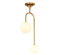 Plafonnier En Laiton Et Verre Doré Blanc G9 2-Flamme Style Jugendstil
