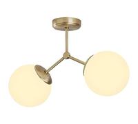 Plafonnier en métal 2 globes DAMAR - L. 44 x H. 28 cm - Doré et blanc