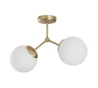 Plafonnier en métal à 2 globes - L.44 x H.28 cm - Doré et blanc - DAMAR