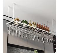 Plafonnier en métal en métal - Rack de vin suspendu, hauteur réglable vintage rustique, support de barre de restauration, pour affichage du vin rouge, des verres à vin, des plantes, des livres, de la