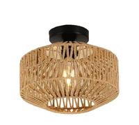 Plafonnier en rotin fait à la main, style vintage rustique avec cadre en fer, parfait pour chambre à coucher, salon, cuisine, couloir, bureau, ampoule E26 max 60 W non incluse