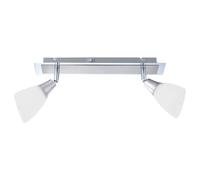 Plafonnier en verre blanc, spot, barre pivotante, 2 lampes, nickel mat, 2 ampoules E14, L x l x H 35 x 6,5 x 18 cm, pour salon, salle à manger, cuisine