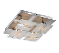 Plafonnier en verre de salon moderne, plafonnier chromé, partiellement satiné, métal, 4x LED 4,5W 382Lm blanc chaud, LxPxH 30x30x9 cm