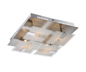 Plafonnier en verre de salon moderne, plafonnier chromé, partiellement satiné, métal, 4x LED 4,5W 382Lm blanc chaud, LxPxH 30x30x9 cm