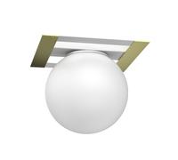 Plafonnier En Verre Métal Blanc Or Salon L:22 Cm E27 Boule Lampe De Plafond