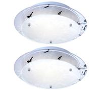 Plafonnier en verre plafonnier rond E27 lampe de cuisine lampe de salon moderne chrome, décor floral blanc, DxH 25x9,5 cm, lot de 2