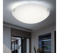 Plafonnier en verre pour salon, lampe de plafond, blanc, métal satiné, 1 LED 16 W, 930 lm, blanc chaud, D x H 30 x 7 cm