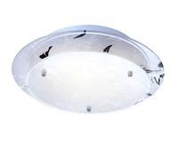 Plafonnier en verre rond dimmable avec télécommande plafonnier LED E27 lampe de cuisine salon lumière chrome, changement de couleur RVB, décor floral blanc, 3W 320lm blanc chaud, D 25 cm