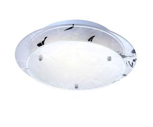 Plafonnier en verre rond Plafonnier LED E27 Lampe de cuisine moderne Lampe de salon chromée, décor fleurs blanc, 4W 320lm blanc chaud, D 25 cm