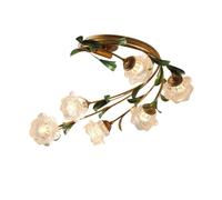 Plafonnier Encastré de Style Vintage À Motif Floral, Finition Dorée, Abat-Jour En Verre En Forme de Tulipe, Lampe de Plafond Idéale Pour Chambre, Salon Ou Salle À Manger (Roses)/Roses