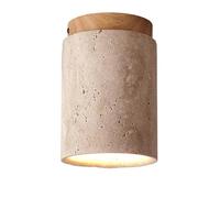 Plafonnier encastré en travertin, plafonnier cylindrique moderne, luminaire rustique en pierre et bois à proximité du plafond, base E27 pour chambre à coucher, salon, couloir, 6,3 pouces (jaune), Z-O1