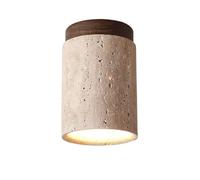 Plafonnier encastré en travertin, plafonnier cylindrique moderne, luminaire rustique en pierre et bois à proximité du plafond, base E27 pour chambre à coucher, salon, couloir, 6,3 pouces (noir), Z-O15