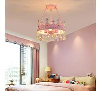 Plafonnier Enfants Cristal Pendentif Lumière Lampe De Plafond Moderne Couronne Décoration Princesse Fille Garçon Chambre Maternelle Lustre E27 Fer Art Éclairage Enfants Chambre Suspension,Rose,30cm