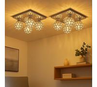 Plafonnier boules cristal plafond chromé plafonnier cristaux Moderne, métal, 4 flammes G9 douilles, LxlxH 23x23x13,2 cm