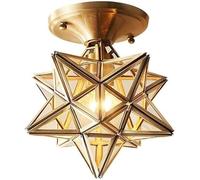 Plafonnier étoile Morave, Plafonnier Encastré en Cuivre Verre Grainé Lustre Marocain E27 pour Foyer De Cuisine Or Et Bronze, Gold and Bronze with Glass, 20cm