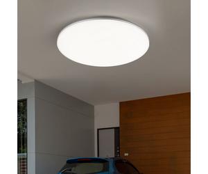 Plafonnier extérieur jardin balcon rond blanc argent IP54, plastique, 1x LED blanc chaud, DxH 33x5,6 cm