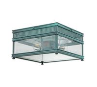 Plafonnier Extérieur Vert Antique Laiton Massif Verre IP44 30 CM Large 2x E27