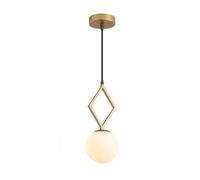 Plafonnier géométrique suspendu - Lampe suspendue à tête unique en verre blanc avec câble de suspension réglable en hauteur et culot E27 pour couloir ou chevet