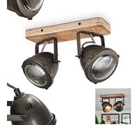Plafonnier Glostrup en bois et métal aspect vieilli, 2 spots de plafond orientables au look rétro idéal pour une chambre ou une cuisine, pour 2 ampoules GU10, ampoule(s) non incluse(s)