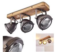 Plafonnier Glostrup en bois et métal aspect vieilli, 3 spots de plafond orientables au look rétro idéal pour une chambre ou une cuisine, pour 3 ampoules GU10, ampoule(s) non incluse(s)