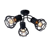 Plafonnier Grille Salon Plafonnier noir 3 flammes Rondelle, métal, 3x E27 douilles, DxH 47x25 cm