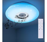 Plafonnier Haut-parleur Bluetooth Lampe de salon Effet étoilé Plafonnier à intensité variable, blanc, RGB LED 24 watts 1120Lm blanc chaud-froid, DxH 40x7 cm