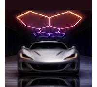 Plafonnier Hexagonal RVB pour Garage, Modes Multicolores, avec Mode Musique Et Télécommande, pour La Décoration d'une Salle De Sport Ou d'un sous-Sol.,A