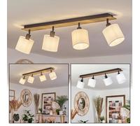 Plafonnier - HOFSTEIN - Costa - Métal/Bois/Tissu - Noir/Marron Foncé/Blanc - 4 x E14