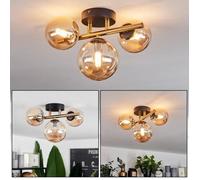 Plafonnier - HOFSTEIN - Isorella - Métal/Verre Noir/Ambre - Vintage - 3 x G9 LED 3,5W