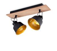 Plafonnier - HOFSTEIN - Rimini - Métal/Bois Noir/Chrome - 2 Ampoules E14 - Luminaire Réglable