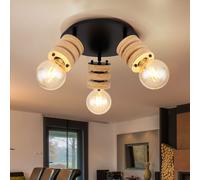 Plafonnier Holzleuchte 3 à Flammes Spots Mobile Anneaux Bois Naturel