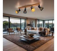 Plafonnier Holzleuchte Lampe de Salon Réglable Or L 80 CM