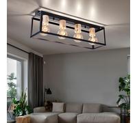 Plafonnier Holzleuchte Luminaire de Salon 4 à Flammes Nature Cadre en Métal Noir