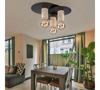 Plafonnier Holzleuchte Vintage 3 à Flammes Métal Noir Nature E27