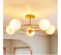 Plafonnier - HOMCOM - lustre moderne à 5 culots G9 - montage semi-affleurant - métal et plastique - Ø 64 x 20 cm - doré et blanc