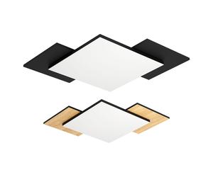 Plafonnier imitation bois Plafonnier Salon LED brun noir interchangeable, acier plastique, 21W 2700lm blanc chaud, LxlxH 63,5x63,5x7 cm