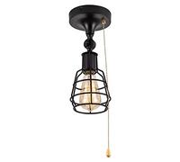Plafonnier industriel avec cordon de tirage, 1 lumière rustique en fil métallique semi-encastré avec tête réglable, noir pétrole