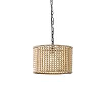 Plafonnier Industriel Rustique Rond à 1 Ampoule, E27, réglable, en Perles de Bois, élégant, pour Salon, Salle à Manger, Blanc, 35 x 22 cm