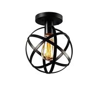 Plafonnier industriel semi-encastré rustique à 1 lumière, luminaire suspendu en cage métallique pour cuisine, salon, chambre, couloir, escalier, garage, E27, finition peinture noire Change for the
