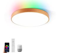 Plafonnier intelligent LED WiFi Light avec Télécommande, Lampe en Bois de Hêtre Naturel Compatible avec Alexa Google Home, Lumière Changeante de Couleur Dimmable pour le Salon de la Chambre