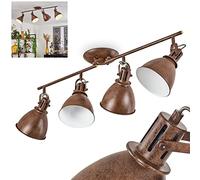 Plafonnier Koppom, lampe de plafond en métal brun rouille/blanc, 4 flammes, abat-jour et bras de lampe réglables, 4 x douille E14, design rétro, ampoule(s) non incluse(s)