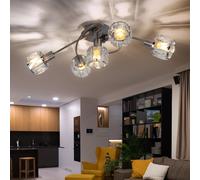 Plafonnier Kristallleuchte Luminaire de Salon 5xE14 Glas Clair Chrome Nickel Mat