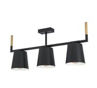 Plafonnier LACEY E27 3X40W en acier et bois noir et marron 780x160x335mm