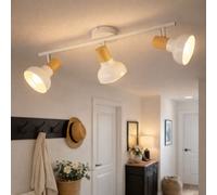 Plafonnier lampe en bois 3 flammes plafonnier blanc 3 spots avec spots orientables, métal bois, 3x E14, LxlxH 49x13x16 cm, WOFI 775503069000