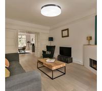 Plafonnier, 3 flammes, lampe de salon, plafonnier, verre, blanc.Plafonnier, métal, nickel mat, rond, 3x douilles E27, DxH 30x6,5 cm