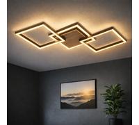 Plafonnier aspect bois plafonnier lampe de salon LED design marron clair noir, 24W 1400lm blanc chaud, LxH 63x5,7 cm