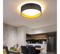 Plafonnier LED plafonnier lampe de salon, effet étoile, textile or noir, 18W 1000lm 3000K, DxH 40x12cm