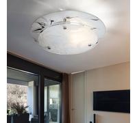 Plafonnier en verre rond plafonnier LED E27 lampe de cuisine moderne salon lumière chrome, décor floral blanc, 3W 320lm blanc chaud, D 25 cm