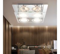 Plafonnier salon lumière salle à manger lampe plafonnier chambre lampe cuisine lumière, verre chromé argent, 4 ampoules GU10, 3W 280Lm 3000K blanc chaud, L 26 cm