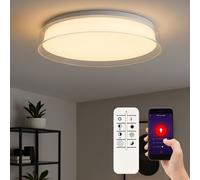 Plafonnier LED à intensité variable avec télécommande Plafonnier Smart App Lampe de salon, blanc transparent, 24W 2400lm blanc chaud/blanc froid, DxH 41x8 cm